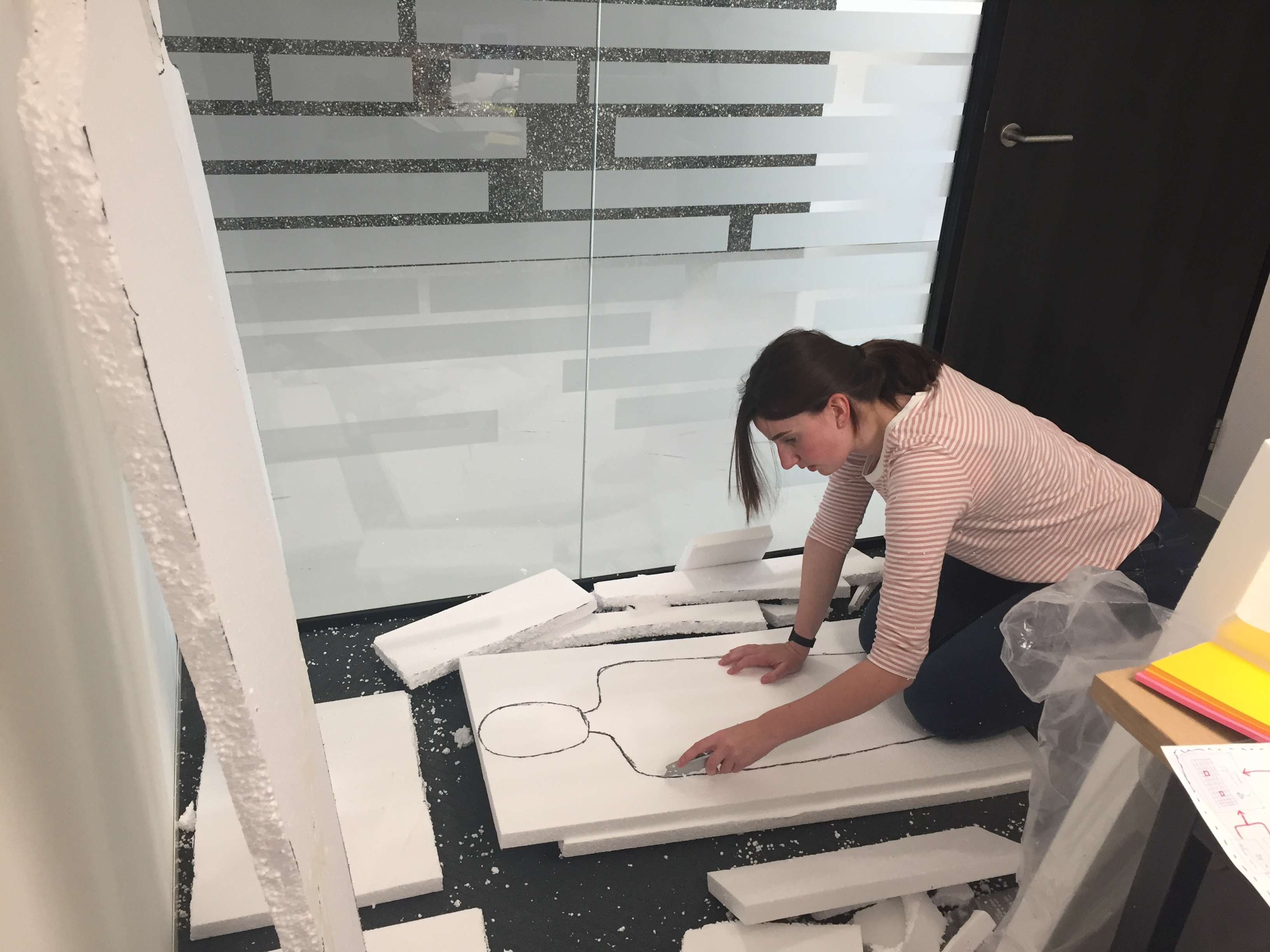 Photo of me cutting out a character in styrofoam